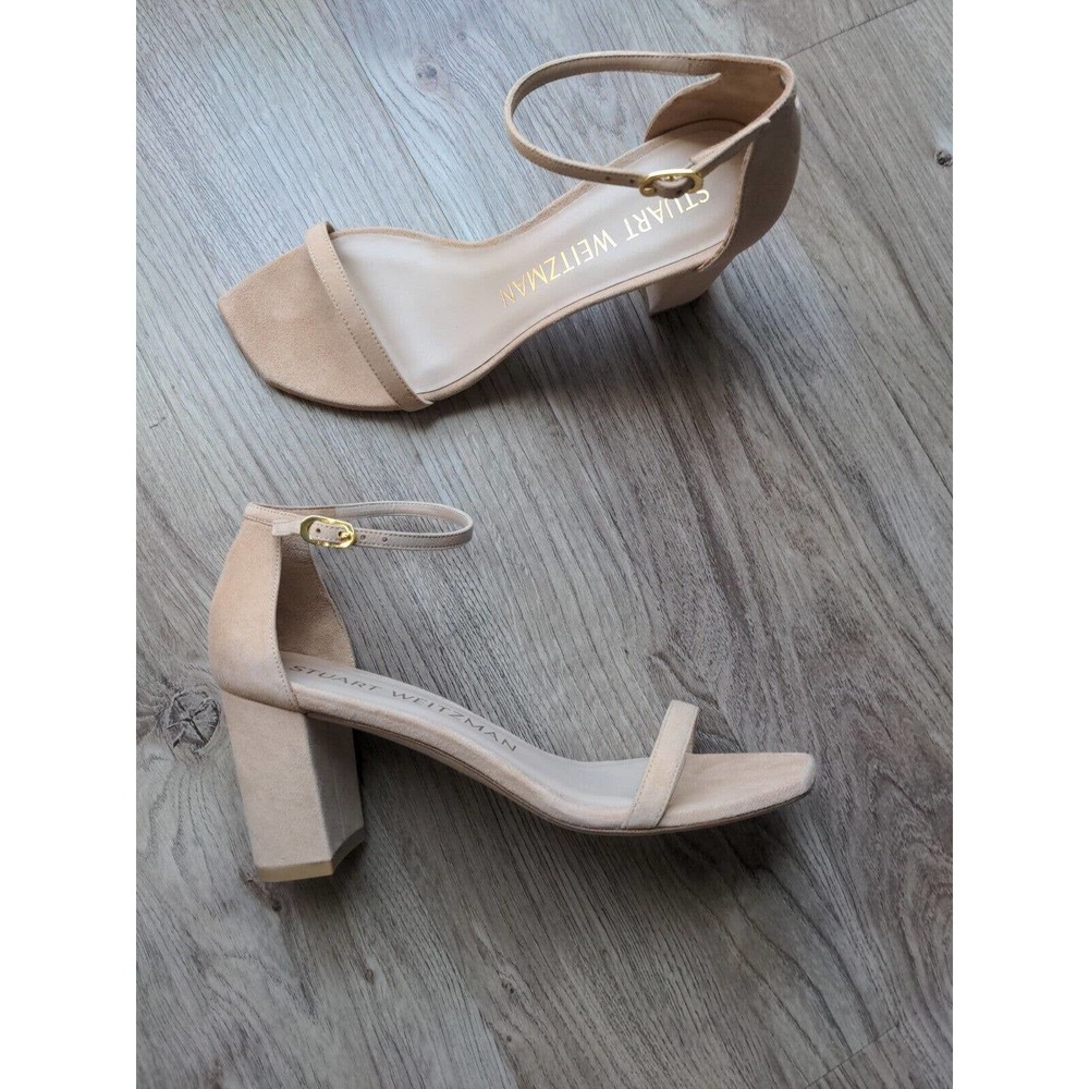 Stuart Weitzman Amelina Nearlynude Suede Heel Sandals Adobe Nude
